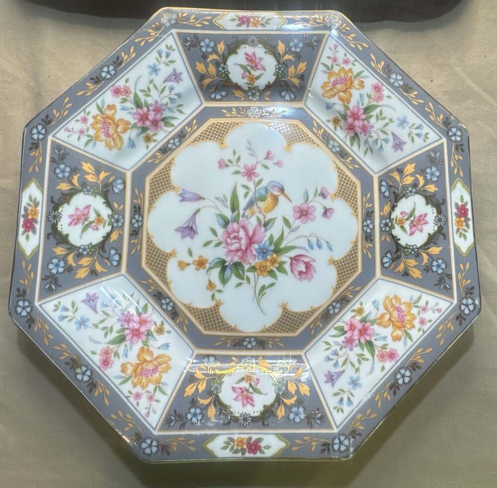 Vintage Octagon Floral Bird Decorative Plate Made In Japan